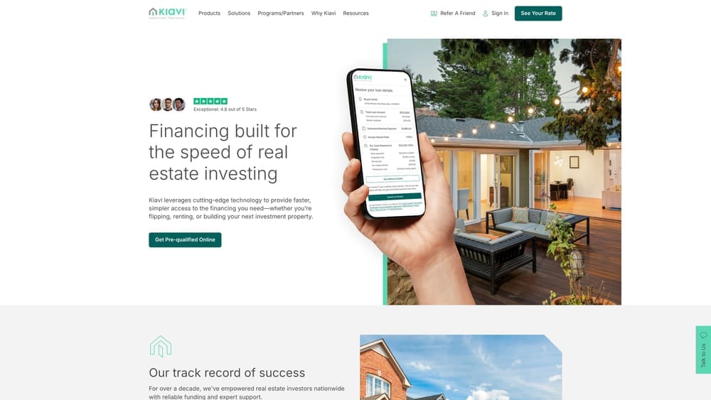 Screenshot of Kiavi website homepage