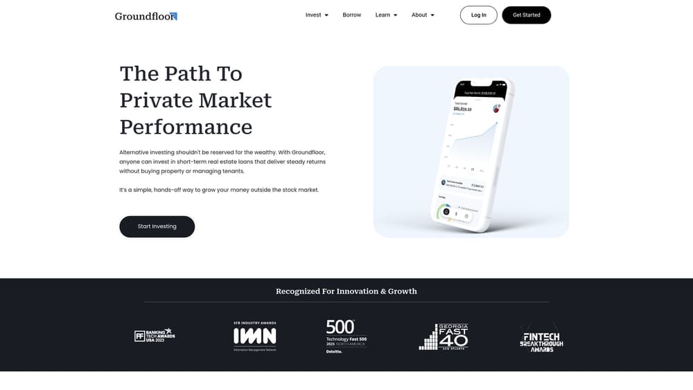 Screenshot of Groundfloor Finance website homepage