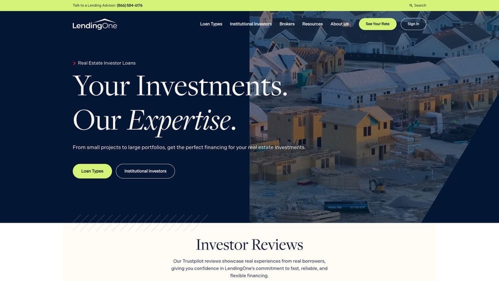 Screenshot of LendingOne website homepage