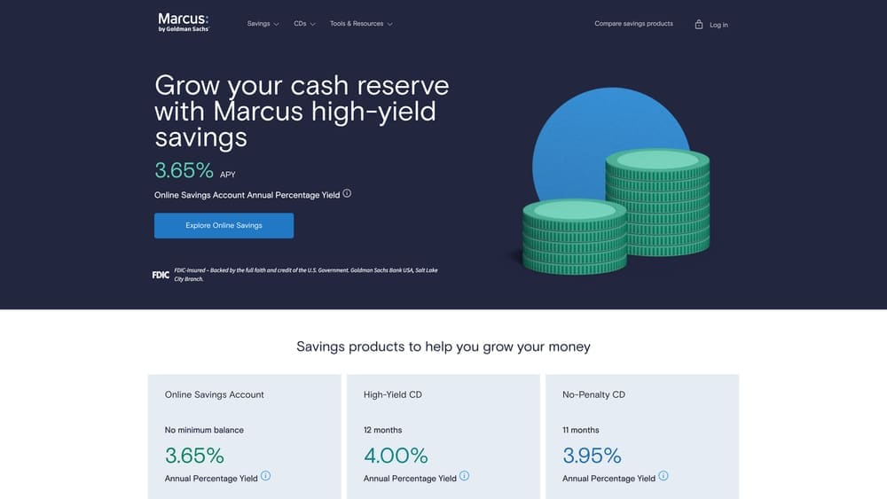 Screenshot of Marcus by Goldman Sachs website homepage