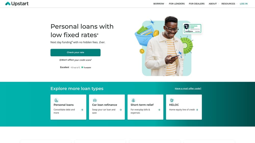 Screenshot of Upstart website homepage