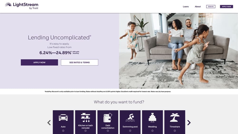 Screenshot of LightStream website homepage