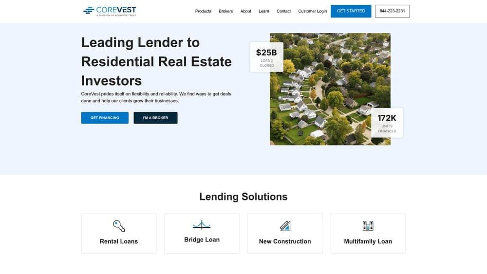 Screenshot of CoreVest Finance website homepage