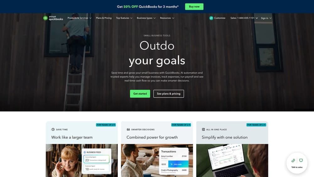 Screenshot of QuickBooks Online website