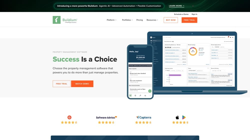 Screenshot of Buildium website
