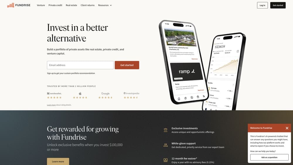 Screenshot of Fundrise website